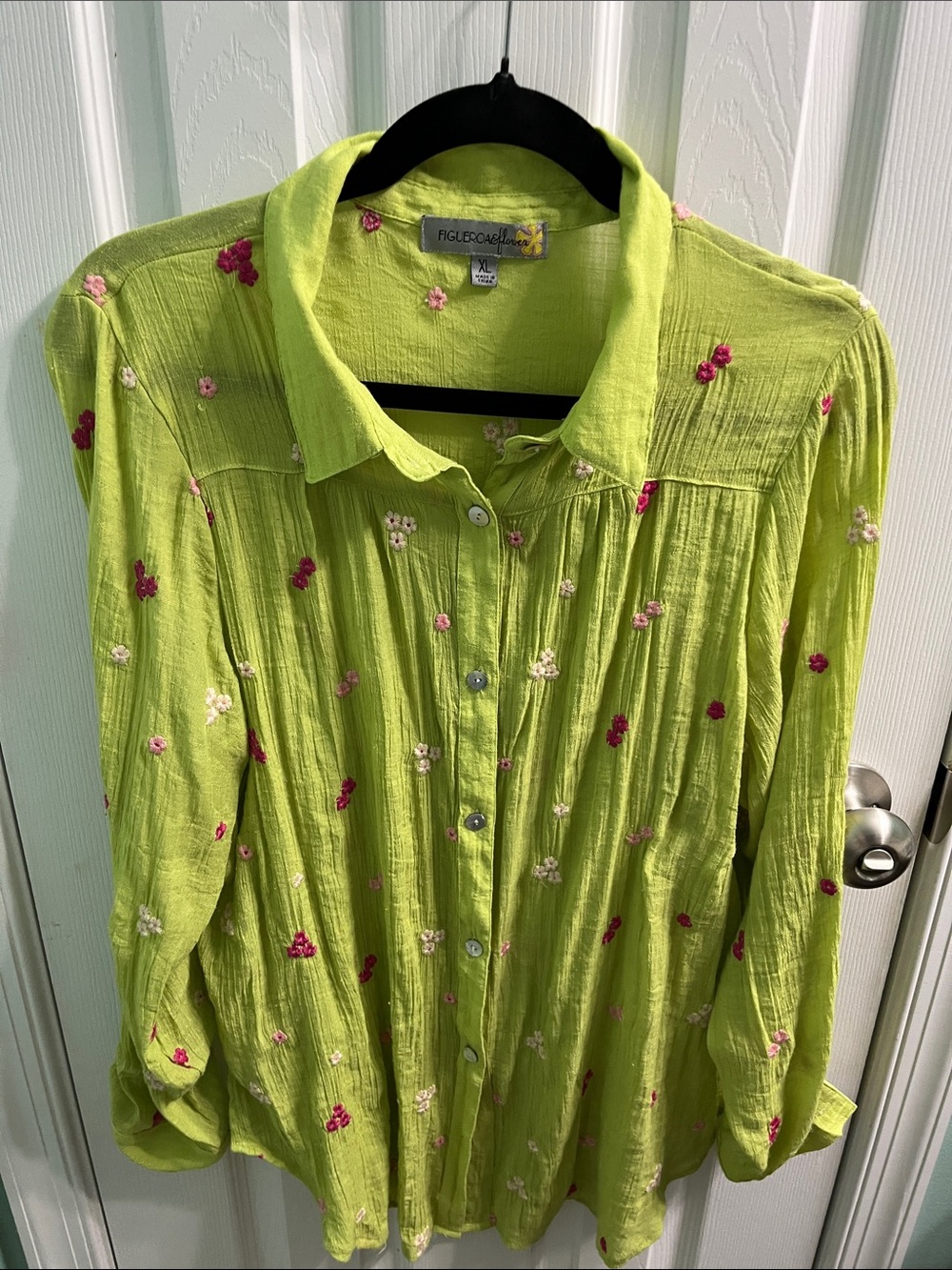 Embroidered Lime Green Button-Down Shirt